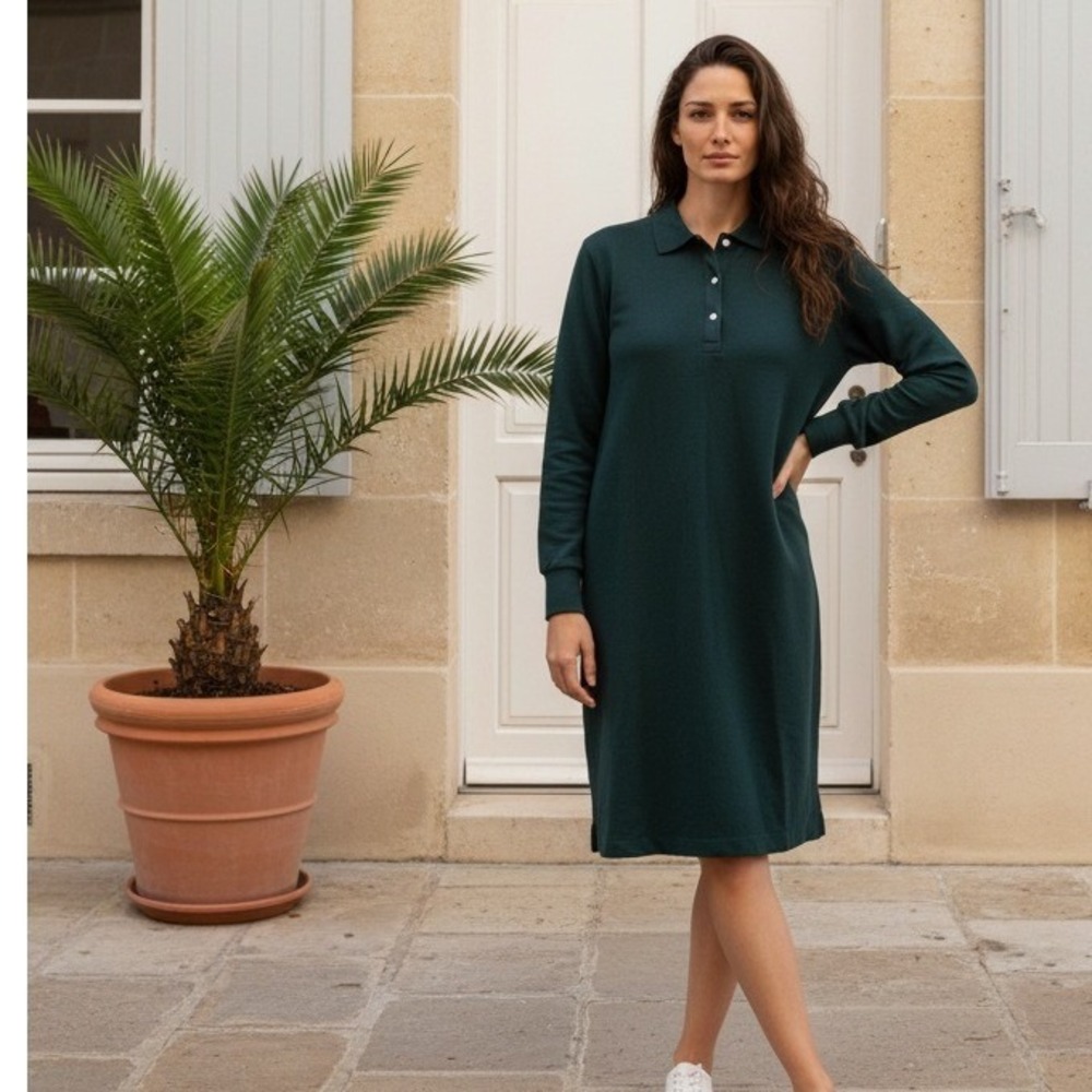 Tuckernuck M June Bug Pique Frances‎ Polo Shirt Dress Pckts Dark Green NWT $160